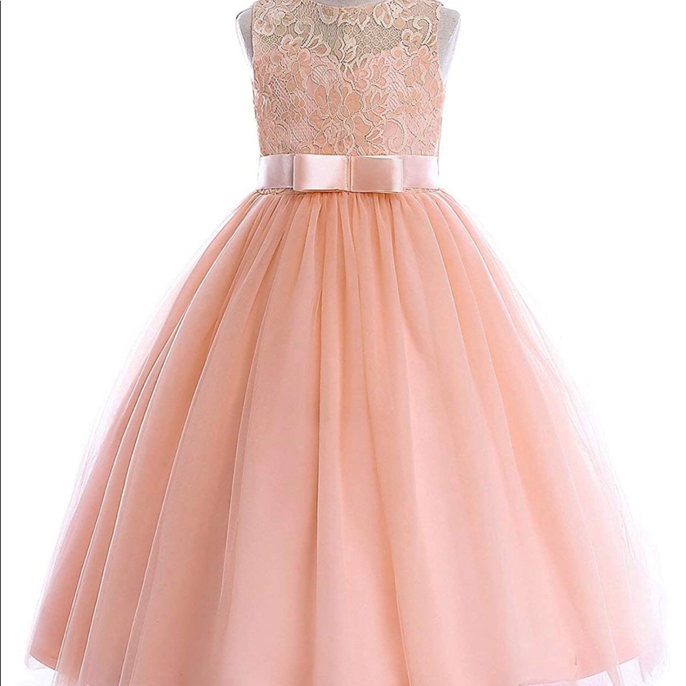 Girl O-Neck Peach/Pink Lace Dress: 9/10